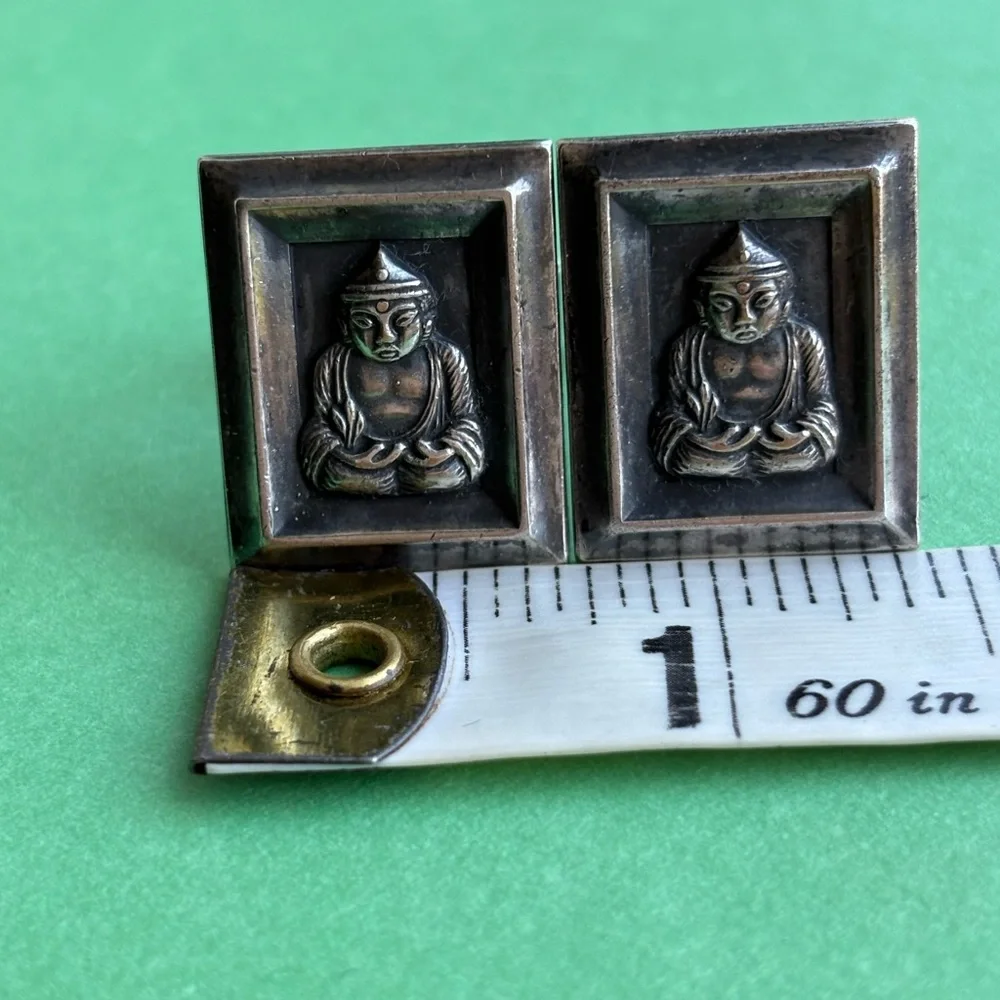 Vintage Gentry Silver Plate Buddha Cufflinks EUC